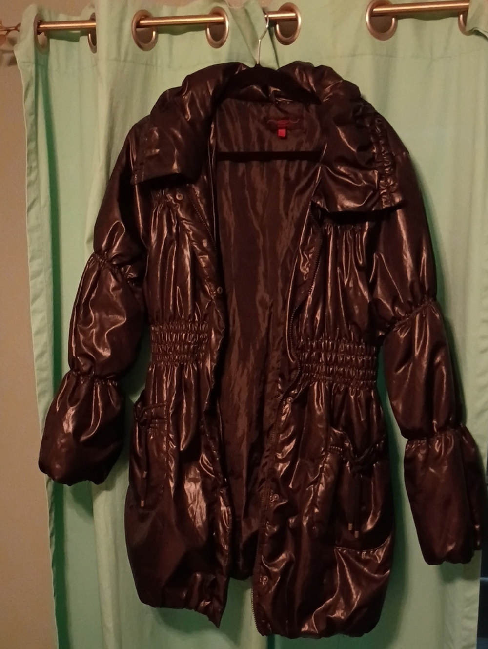 Black Women's Puffer Coat with Ruched Waist